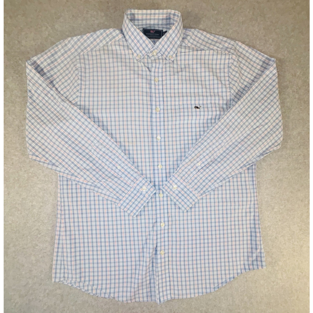 Vineyard Vines Slim Fit Tucker Shirt Mens L Blue Plaid Button Down Whale